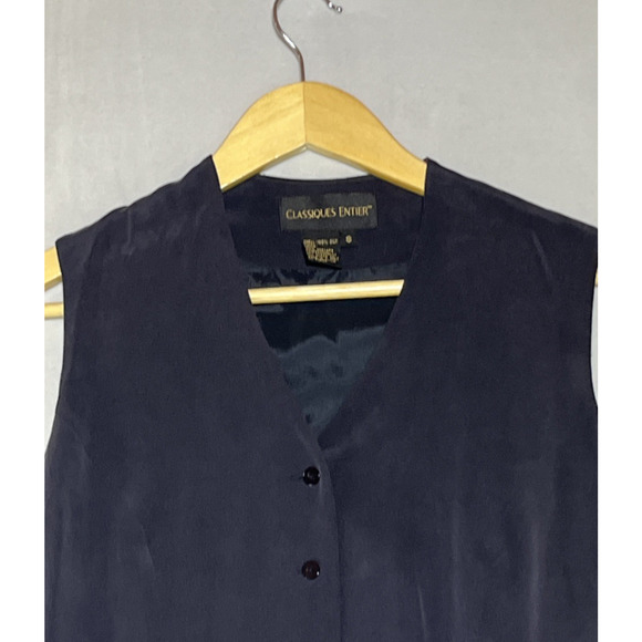 Classiques Entier Silk Button Up Suit Vest Blouse Womens Small Navy V Neck - Picture 3 of 9